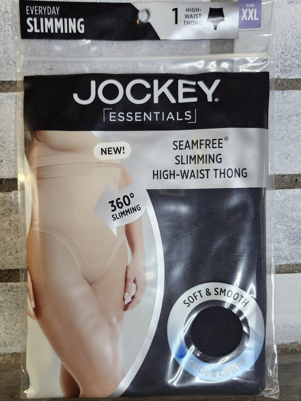 Jockey Essentials Seamfree Slimming High-Waist Thong Shapewear Size XXL Black